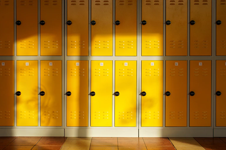 A row of school lockers.