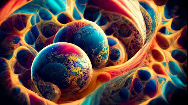 Fractal dimension of different earths, multiverse type paralell universe fractal geometry.