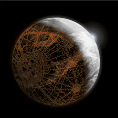 A fictional planet in dark space.