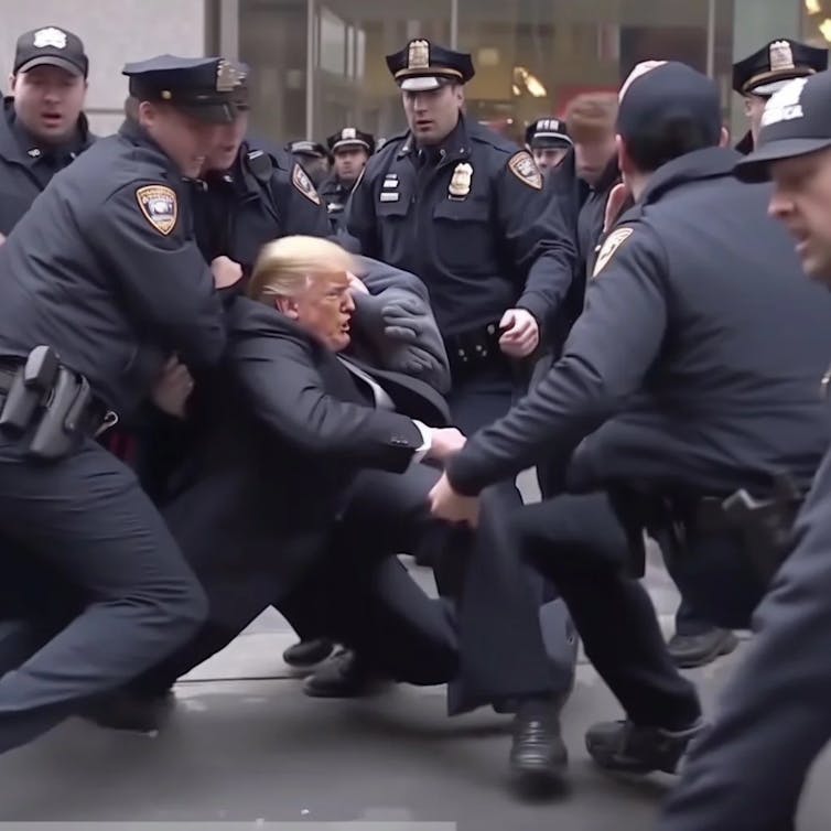A fake image depicting former US President Donald Trump being arrested.