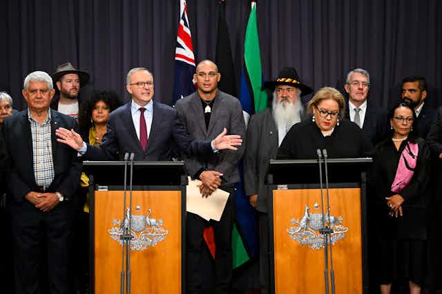 The prime minister and Indigenous leaders give a press conference