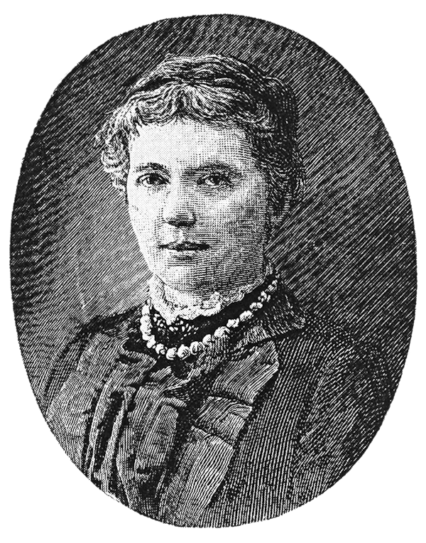 An etched medallion portrait of a woman in black and white.