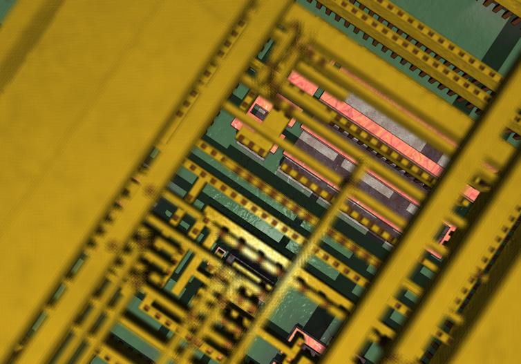 A close-up view of a computer chip.