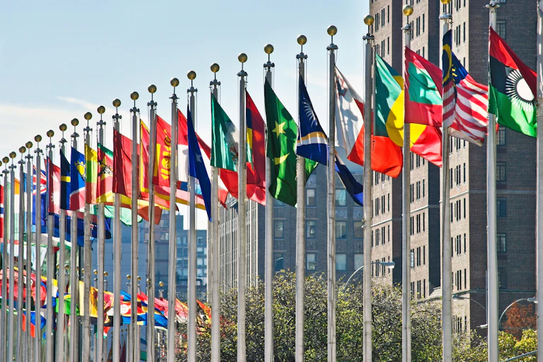 Flags of all nations outside the UN in New York City.