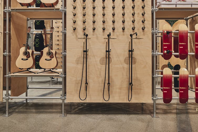 Guitars, skateboards and showers.