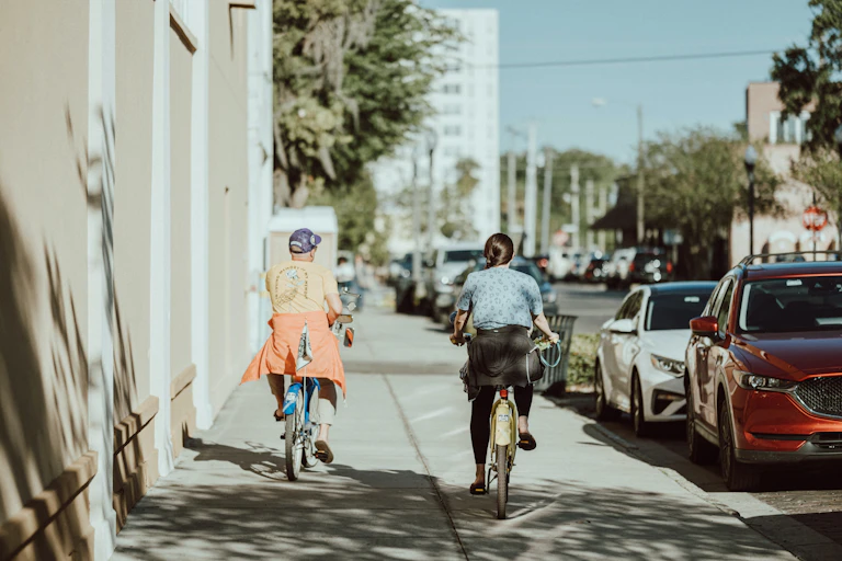 Couple riding bikes