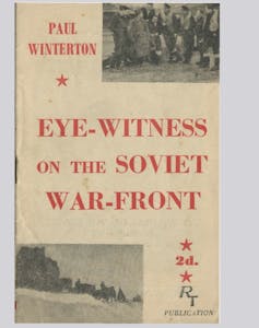 The cover with red letters showing the name of the book, Eye-Witness on the Soviet War-front.