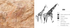Two beautifully painted giraffe are at the centre of the site in orange and red.