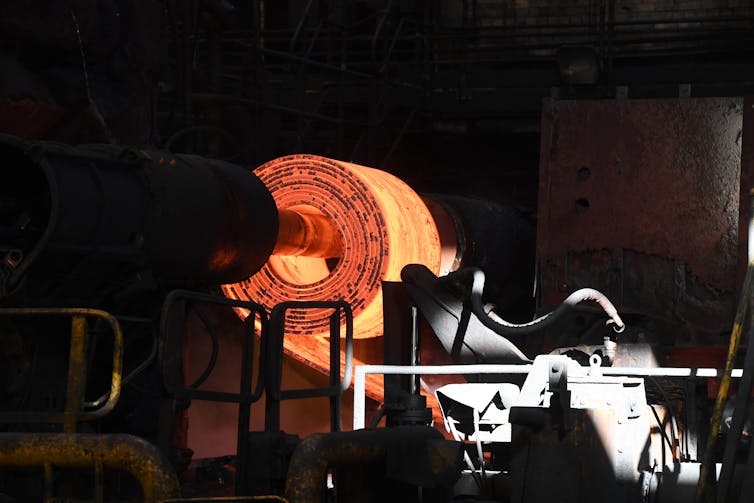 hot roll of steel during manufacturing
