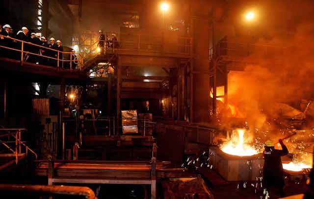 hot metal pour at a smelting plant