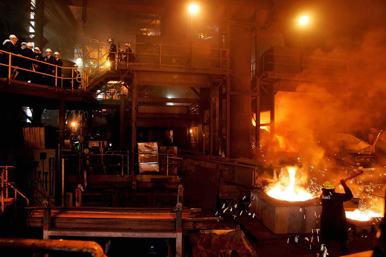 hot metal pour at a smelting plant