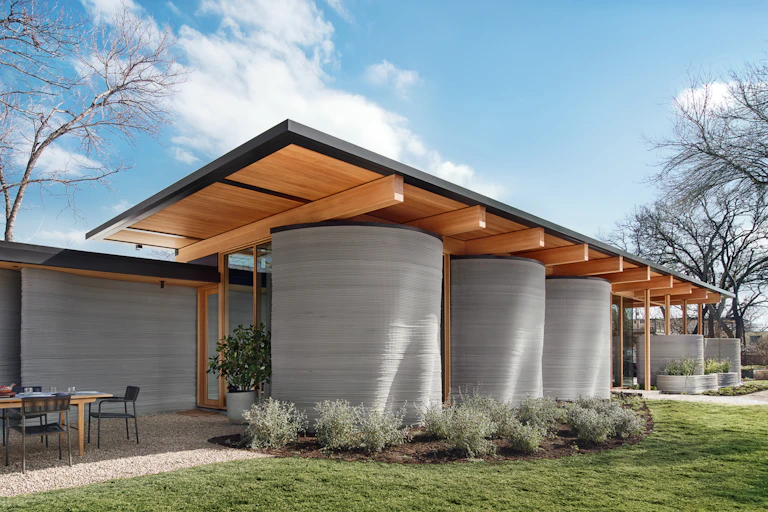 Modern home built out of concrete and wood.