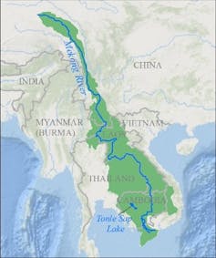 Map showing the river through Vietnam and Cambodia