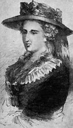 Una mujer vestida de época con sombrero.