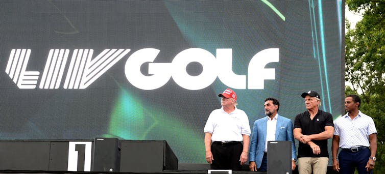 Donald Trump on Liv Golf stage.