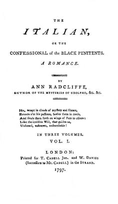 Portada de la primera edici贸n de El italiano de Ann Radcliffe.