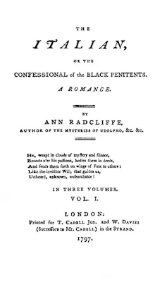 Portada de la primera edición de El italiano de Ann Radcliffe.