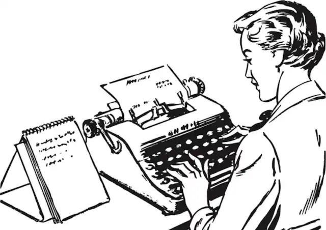 Woman at typewriter.