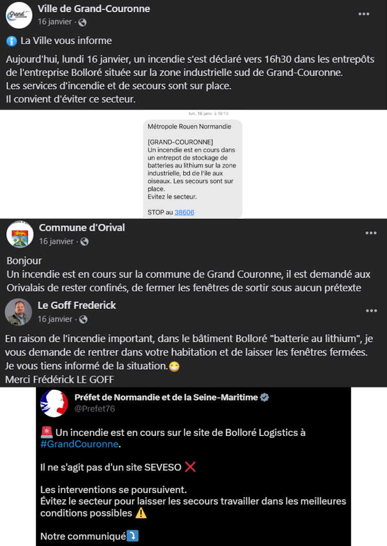 Collage des différents messages d’alerte