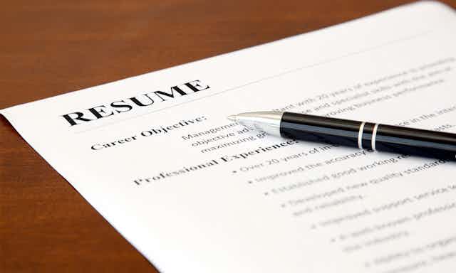 A resume sitting on a desk