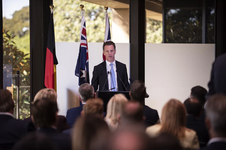 New South Wales Premier Chris Minns addresses the first Labor caucus