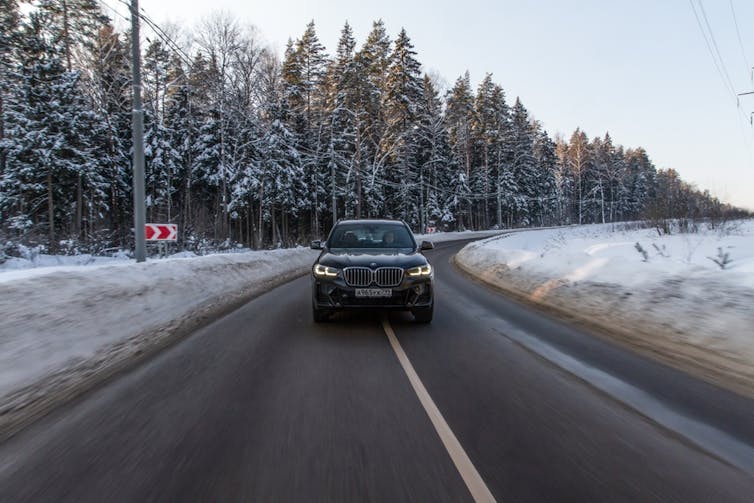 BMW on a snowy road