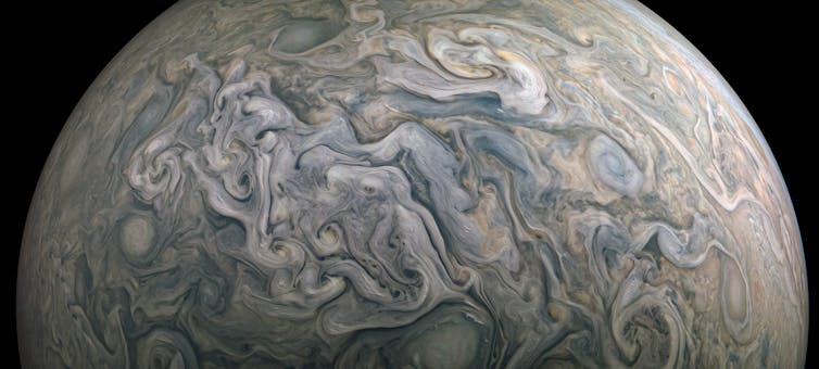 Swirling clouds on the surface of Jupiter