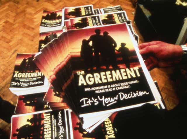 A pile of printed out copies of the Good Friday Agreement.