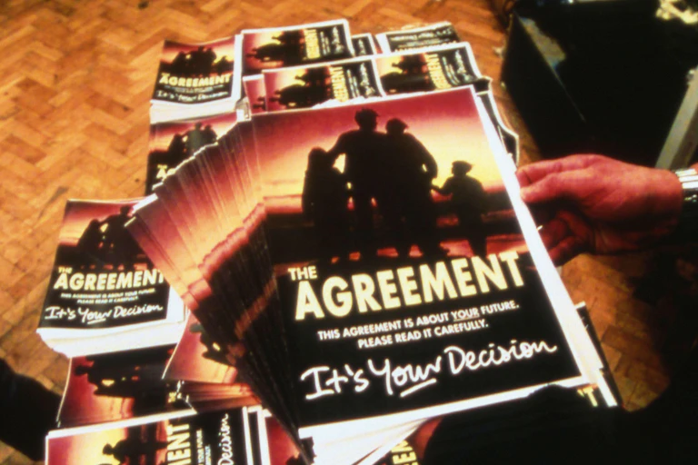 A pile of printed out copies of the Good Friday Agreement.
