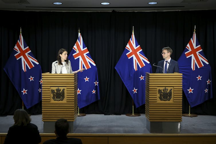 A familiar sight during the pandemic, then prime minister Jacinda Ardern and Director-General of Health Dr Ashley Bloomfield