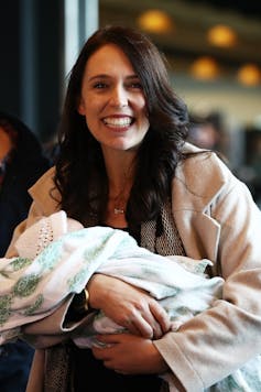 Jacinda Ardern with baby Neve in 2018