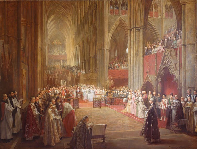 A painting of Queen Victoria in Westminster class=