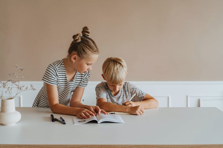 Eldest daughter helps her brother and looks after him.