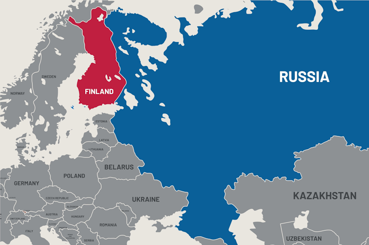 Map of Europe showing Finland and Russia.