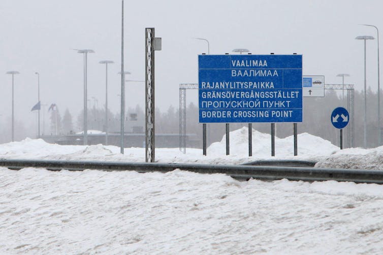 Snow at the border crossing between Finland and Russia at Vaalimaa in Finland.