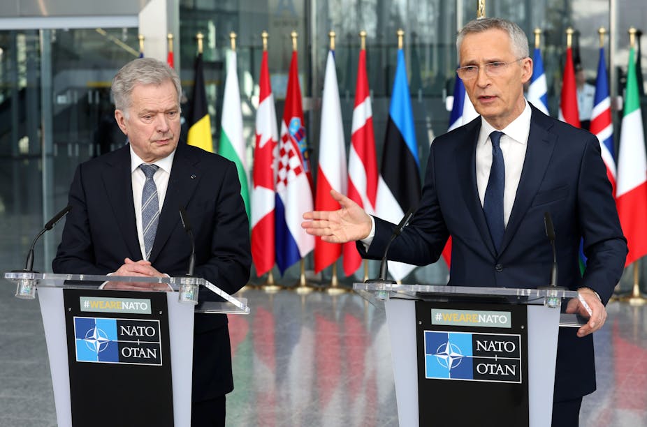 Nato chief Jens Stoltenberg, right, with Finland's president, Sauli Niinisto.