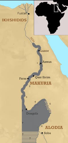 The kingdom of Makuria at its peak around 960 AD.