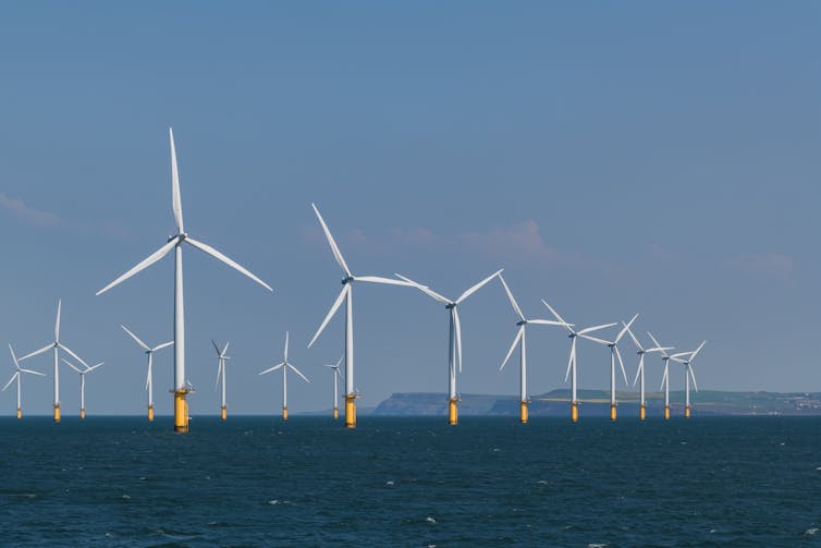 A wind farm off the coast of the UK in the North sea.