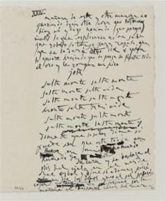 Un poema manuscrito de Pablo Picasso.