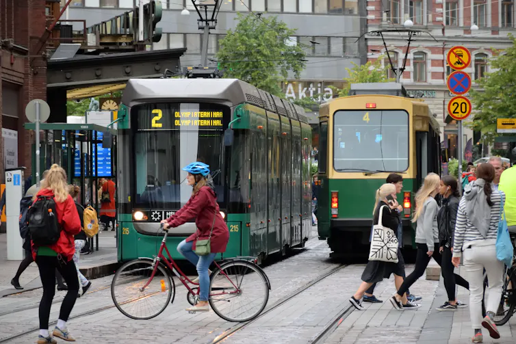 People in the city of Helsinki, Finland.