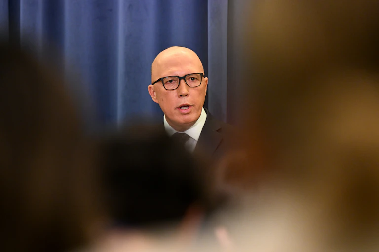 Opposition Leader Peter Dutton at a press conference