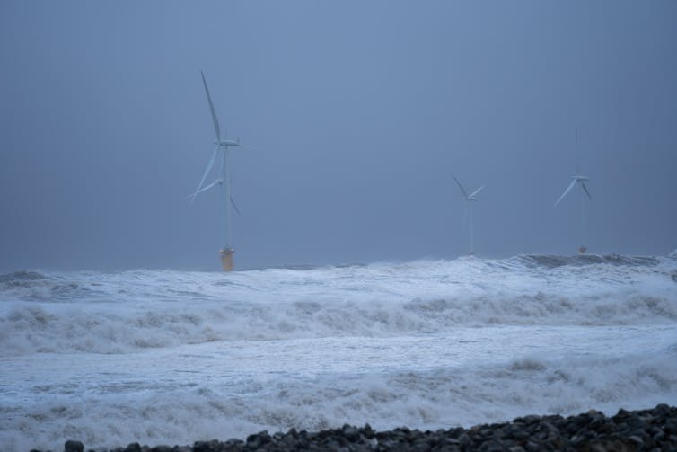 Offshore wind turbines in a storm