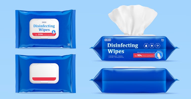 Wet wipes, disinfecting wipes.