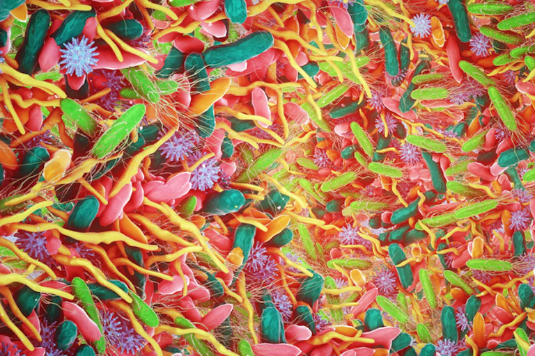 Illustration of bacteria in digestive tract