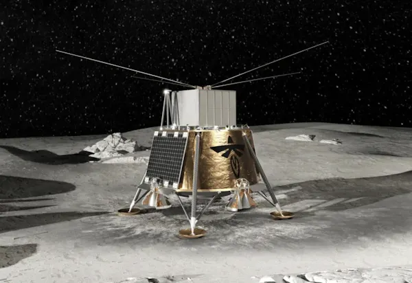 Concepção artística do experimento de radioastronomia LuSEE-Night na Lua (crédito: Nasa/Tricia Talbert)