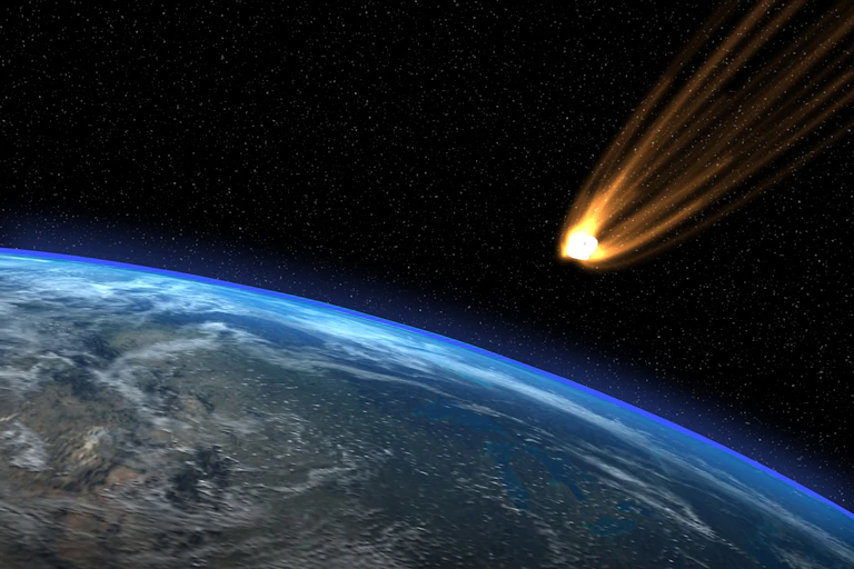 An illustration showing a meteor approaching Earth