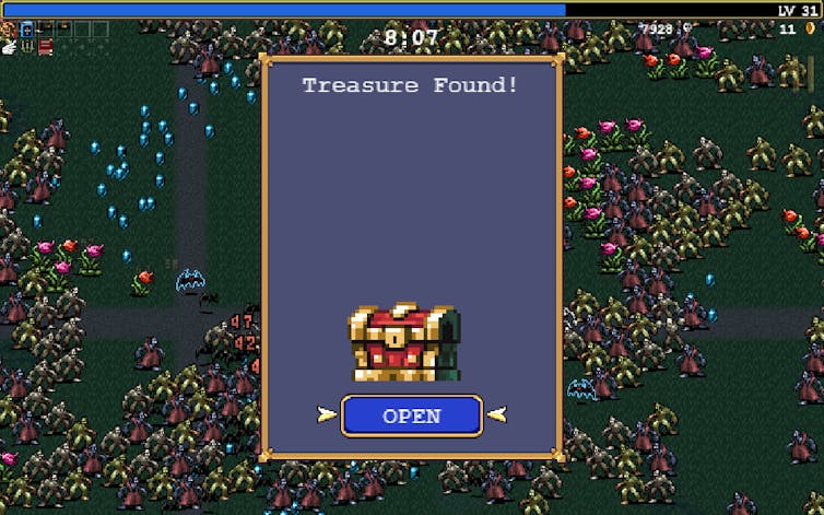A game play screen showing a treasure chest.