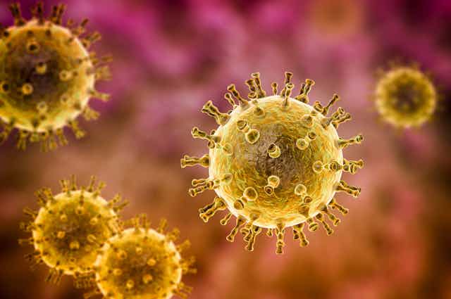llustración 3D del virus de la varicela y el herpes zóster.