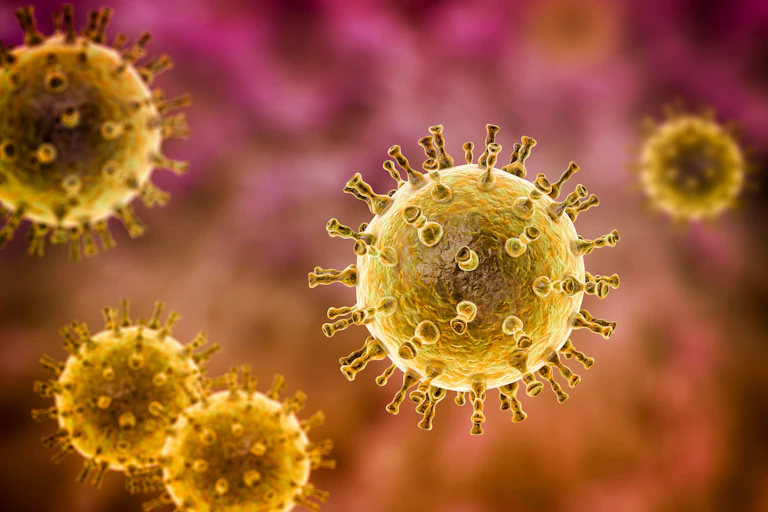 llustración 3D del virus de la varicela y el herpes zóster.
