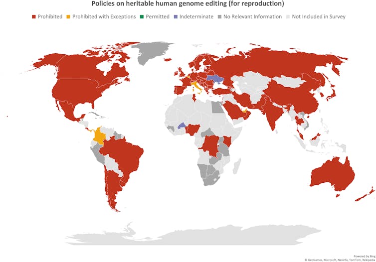 world map of public policies on genome editing